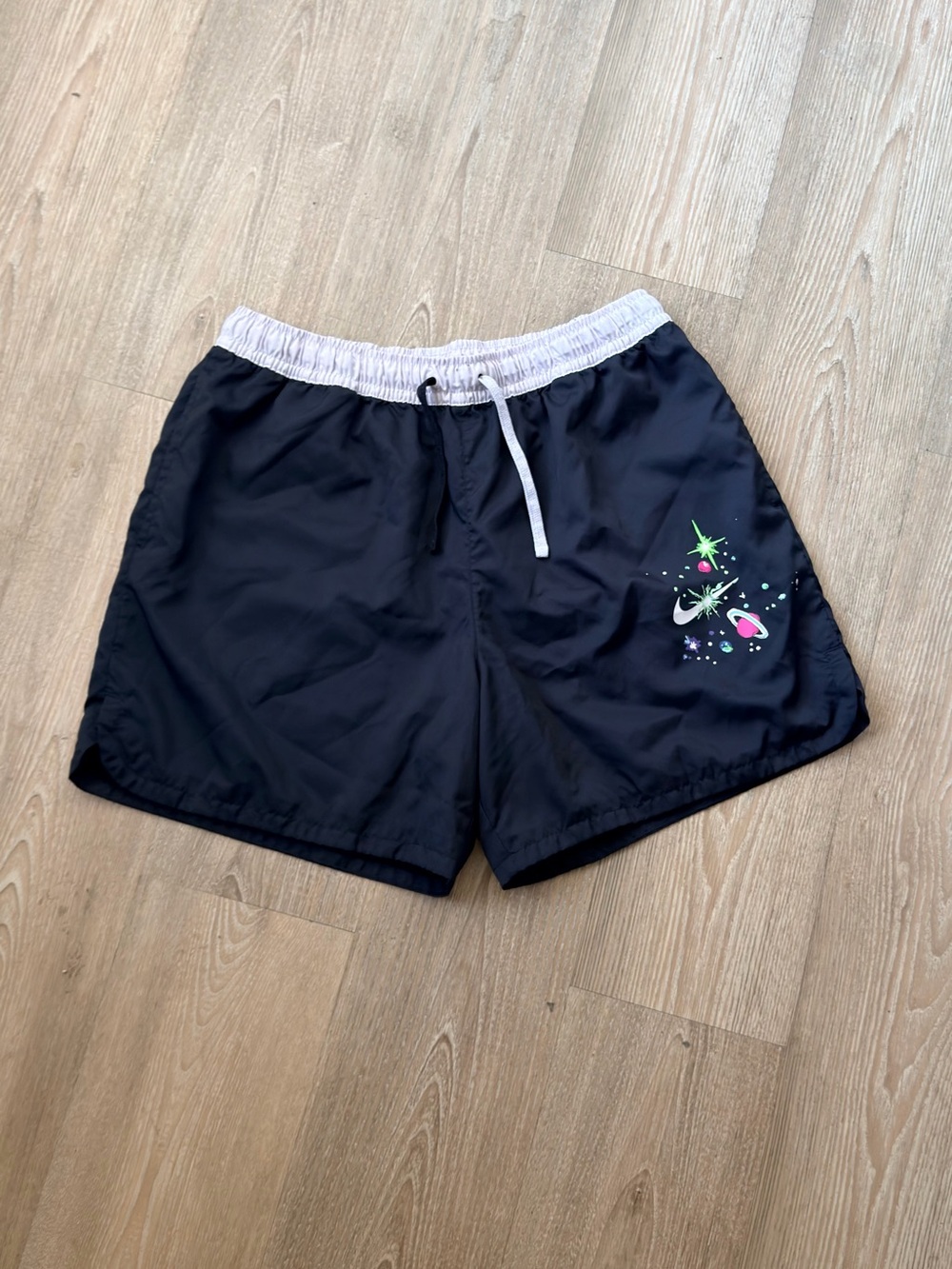 Nike Black Shorts with White Waistband and Black Swoosh Tag